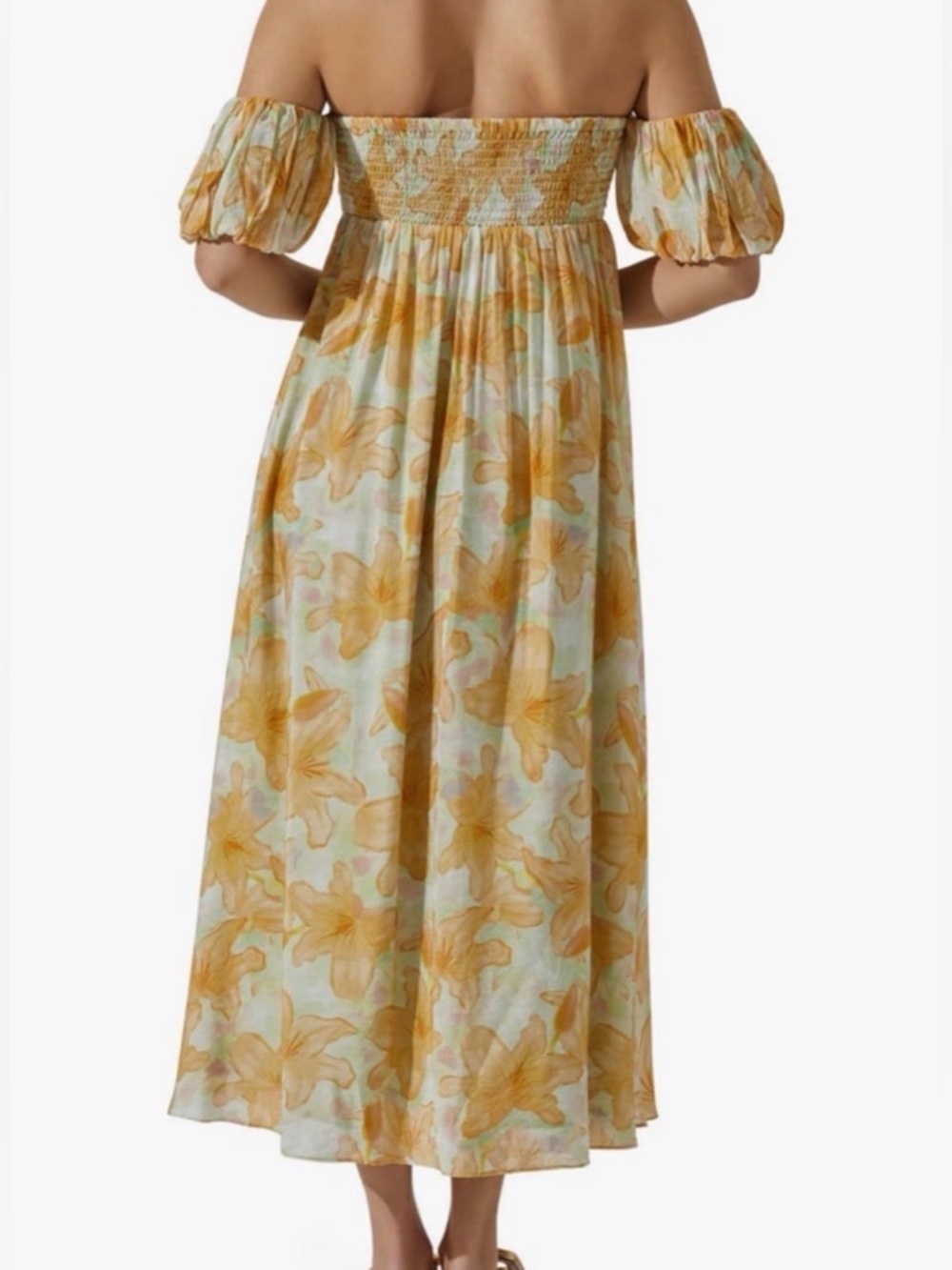 ASTR The Label Floral Off Shoulder Midi Dress Orange Yellow Size M Romantic🌼 - Picture 2 of 13